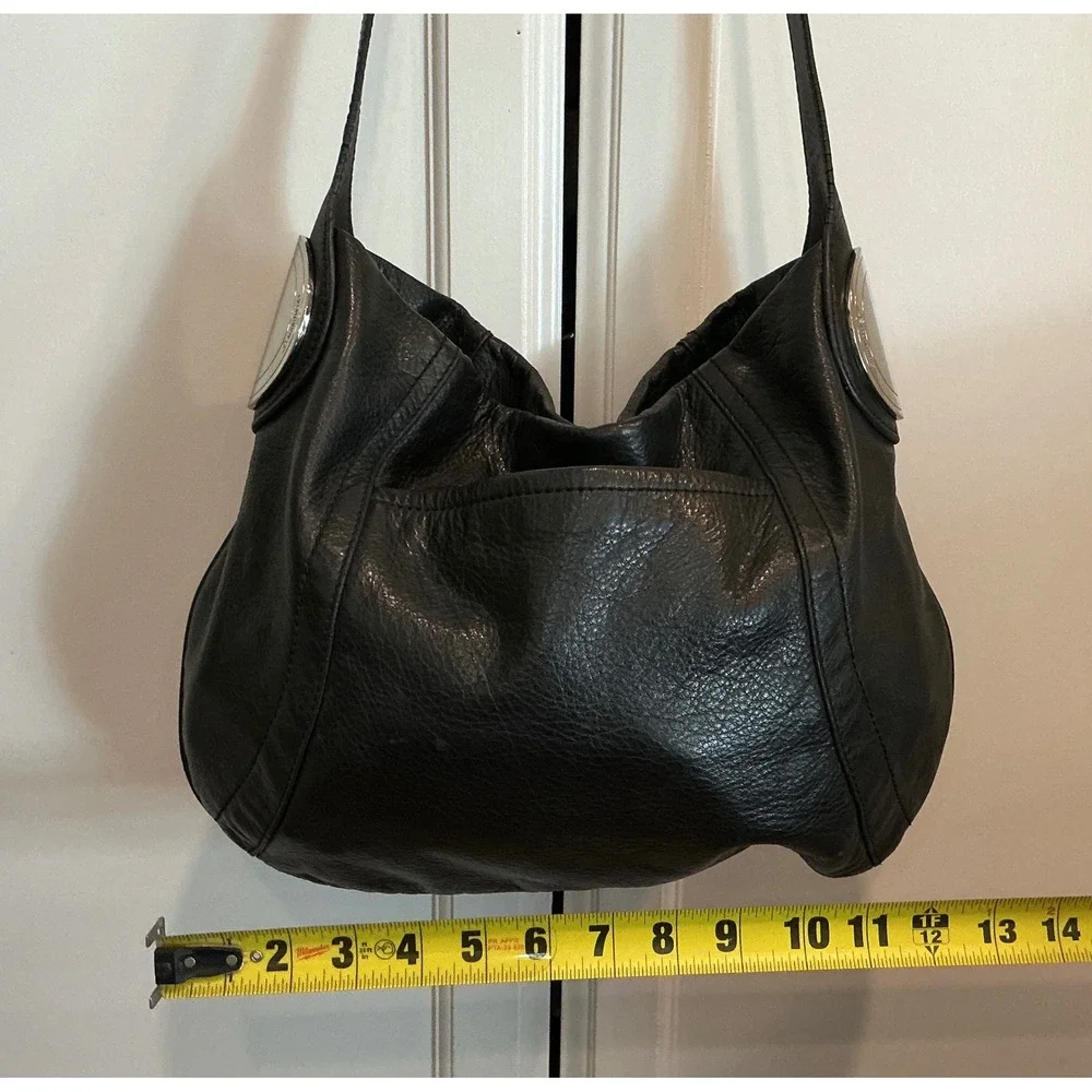 B Makowsky‎ Black Leather Hobo Shoulder Bag Purse - Picture 3 of 16